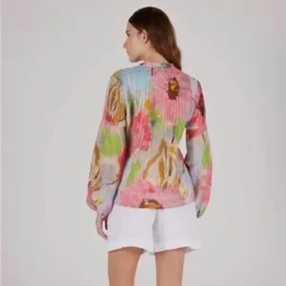 120% Lino Macro Floral Poet Blouse - Picture 2 of 10